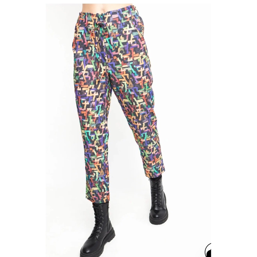 Ozai N Ku Abstract Geometric Straight Cigarette Leg Pant Sz L : Artsy, Funky